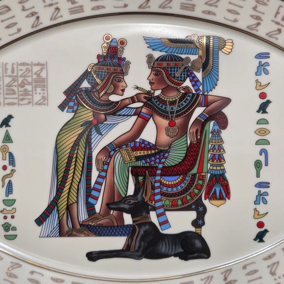 Limoges Fathi Mahmoud Porcelain Egyptian Hieroglyphics Oval Decorative Plate - Picture 6 of 16